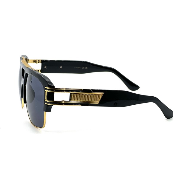 Sunglasses Men's Square Frame Dark Black Lens Gold Accents Hip Hop Street Wear‎ - Picture 5 of 6